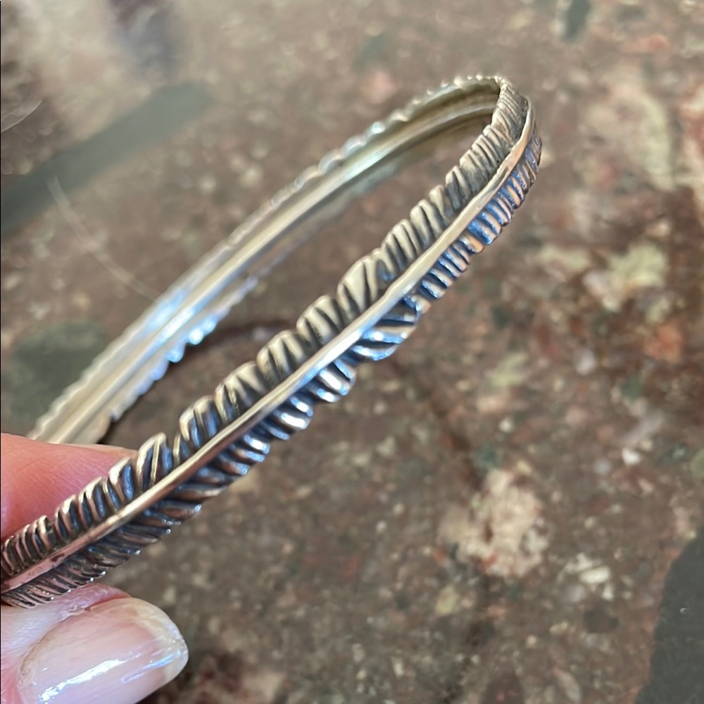 Silver Feather Bangle Bracelet